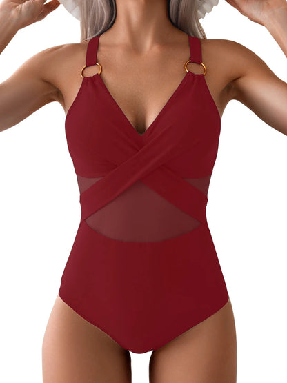 Plain Ruched One-Piece Swimsuit – Ring Link Swimwear for Women
