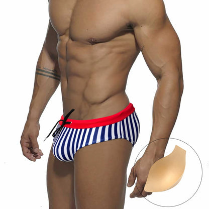 Sexy Men's Striped Swim Briefs - Quick Dry Low Waist Bikini Swimwear