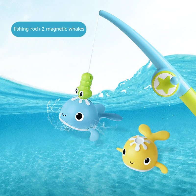 Magnetic Fishing Game Bathtub Toy – Wind-up Swimming Whales for Toddlers (18 Months+)