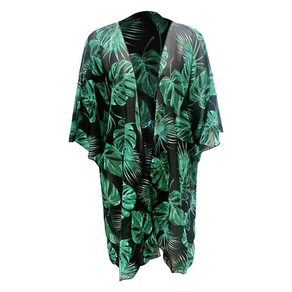 Leaves Print One-Piece Swimwear with Cover-Up – Sexy Bodysuit for Women