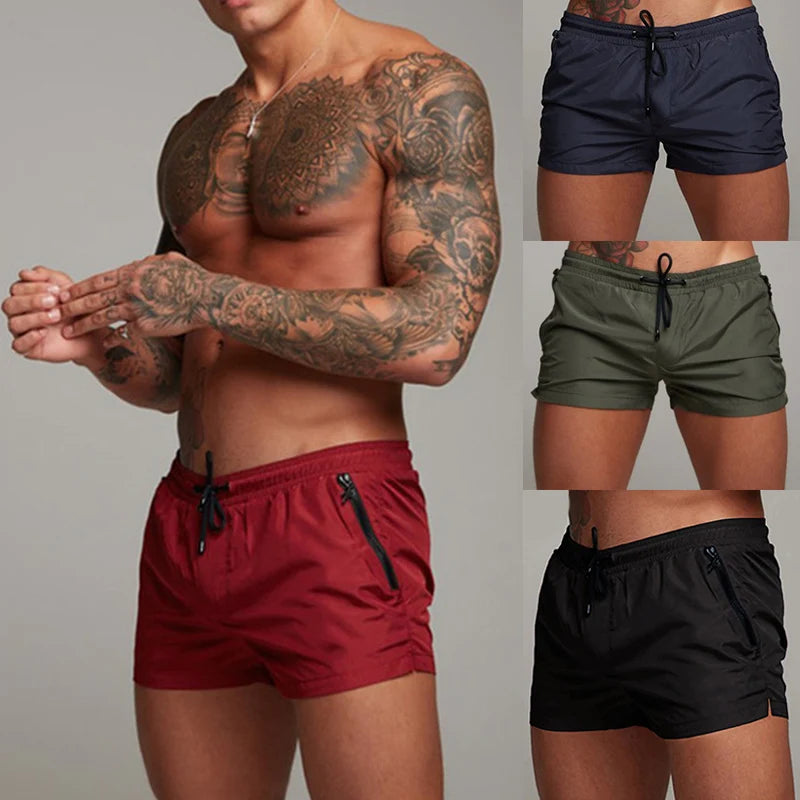Men's Swim Trunks with Zipper Pockets - Quick Dry Beach Board Shorts