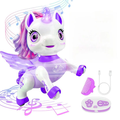 Smart LED Interactive Robotic Unicorn – Remote-Controlled Rechargeable Companion for Girls (Ages 3–8) – Purple