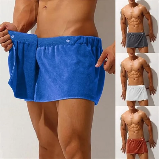 Men's Soft Cotton Bathrobe Towel - Side Open Shower Skirt & Beachwear