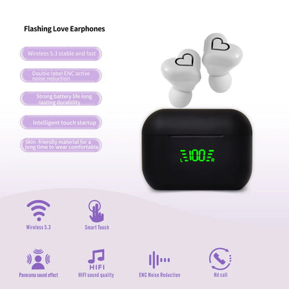 Heart-Shaped In-Ear Wireless Bluetooth Earphones with Noise Reduction – Cute and Fashionable Gift for Girls