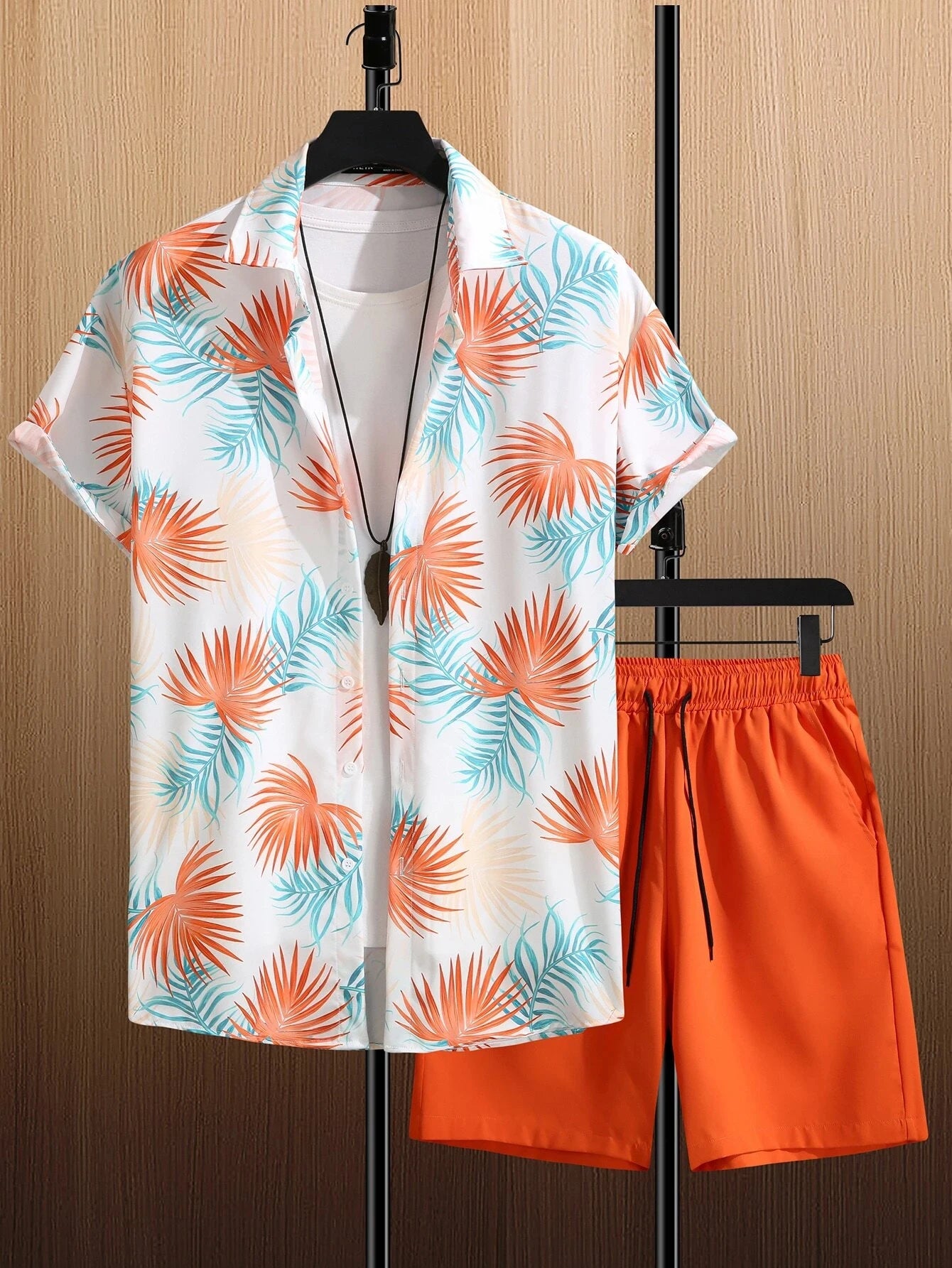 Men’s Hawaiian Coconut Tree Shirt & Shorts Set – Beach Style 2-Piece Outfit