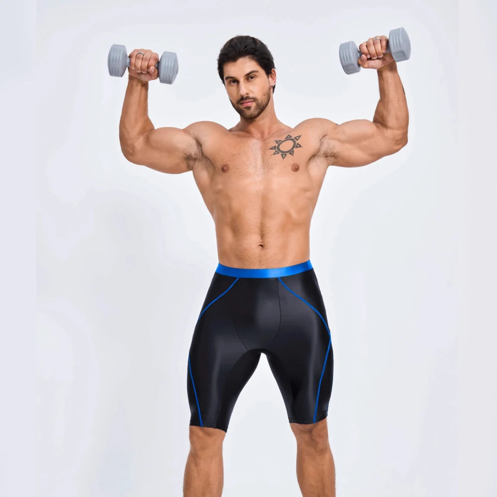 AMORESY Men's Casual Fitness Five-Quarter Shorts - Cycling & Wrestling Satin Glossy Pants