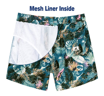 Men's Hawaiian Style Quick-Dry Swim Shorts with Mesh Lining