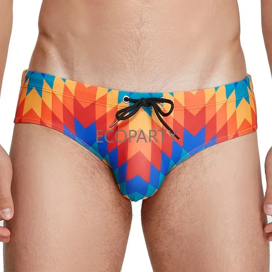Men's Geometric Printed Surfing Shorts – Low Rise Swimwear for Sports & Hot Spring Bathing