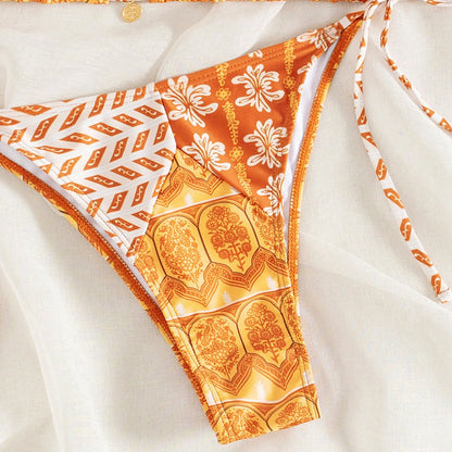 Boho Floral Bikini Set – Halter Neck, Low-Rise Bathing Suit for Women