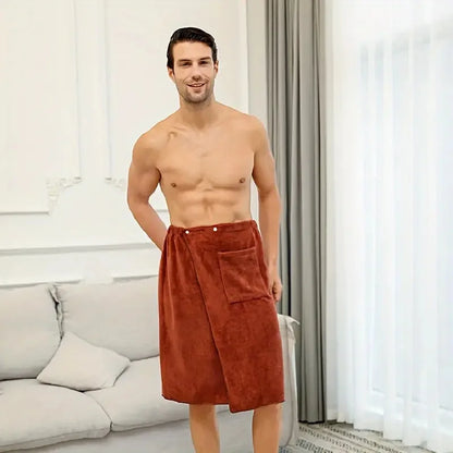 Men's Soft Cotton Bathrobe Towel - Side Open Shower Skirt & Beachwear