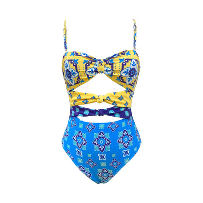 Leaves Print One-Piece Swimwear with Cover-Up – Sexy Bodysuit for Women