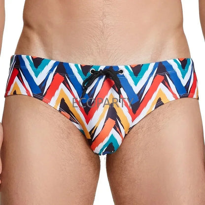 Men's Geometric Printed Surfing Shorts – Low Rise Swimwear for Sports & Hot Spring Bathing