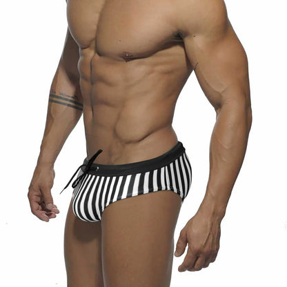 Sexy Men's Striped Swim Briefs - Quick Dry Low Waist Bikini Swimwear