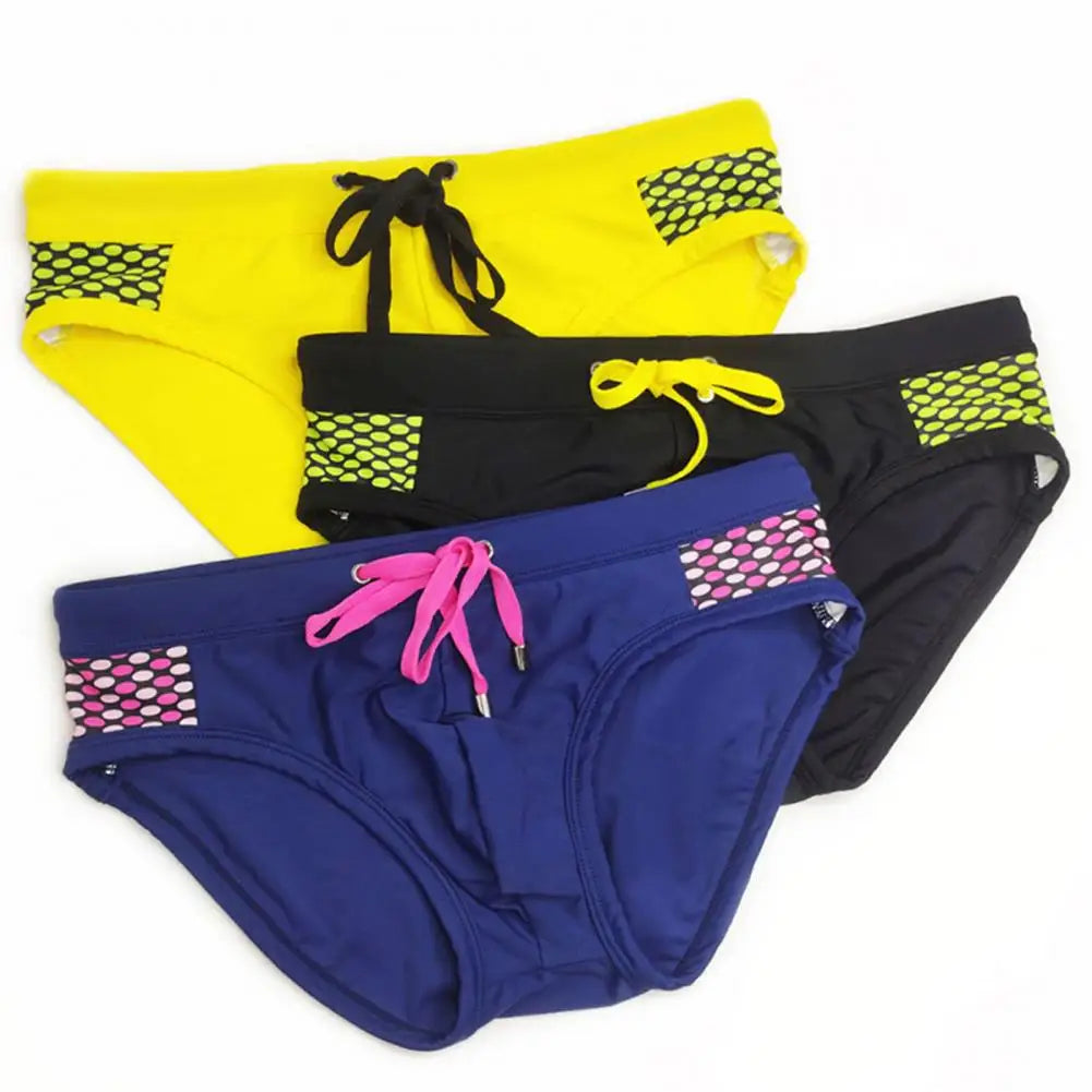 Men's Summer Swim Briefs - Low-Rise, Drawstring, Sexy Dot Stitching Print