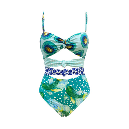 Leaves Print One-Piece Swimwear with Cover-Up – Sexy Bodysuit for Women