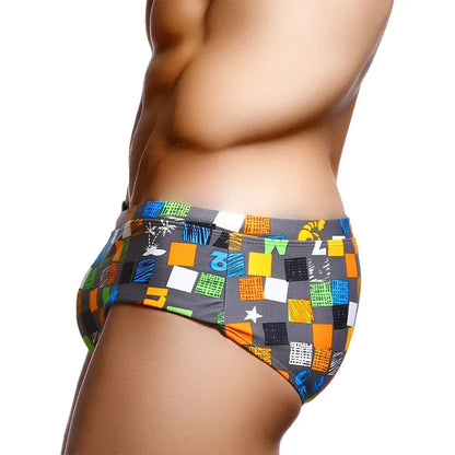 Sexy Summer Men Swimwear - Square Graffiti Surf Boxer Briefs