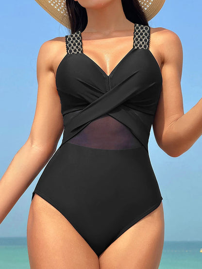 Plain Ruched One-Piece Swimsuit – Ring Link Swimwear for Women
