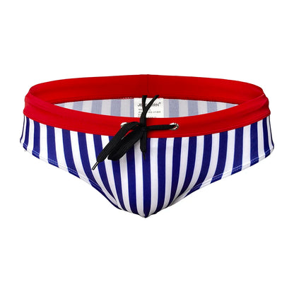 Sexy Men's Striped Swim Briefs - Quick Dry Low Waist Bikini Swimwear