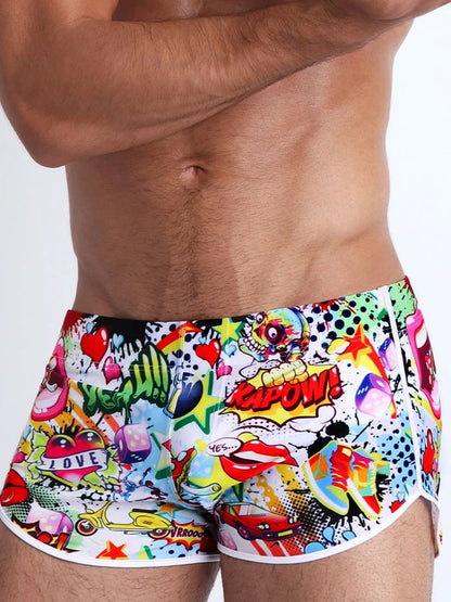 Men's Cartoon Swim Shorts - Quick Dry Swimwear for Beach & Surfing