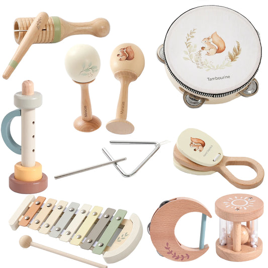 Montessori Music Baby Drum & Xylophone - Early Educational Wooden Musical Instruments for 0-12 Months