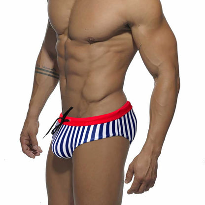 Sexy Men's Striped Swim Briefs - Quick Dry Low Waist Bikini Swimwear